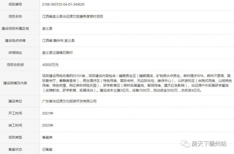 總投資約4億贛州這個地方將新建一個文旅康養度假村項目